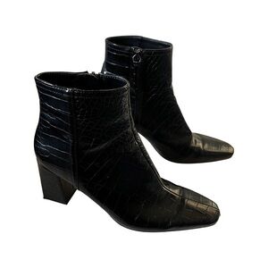 ZARA Animal Print Cowboy Square Toe Ankle Boots Black Sz 39